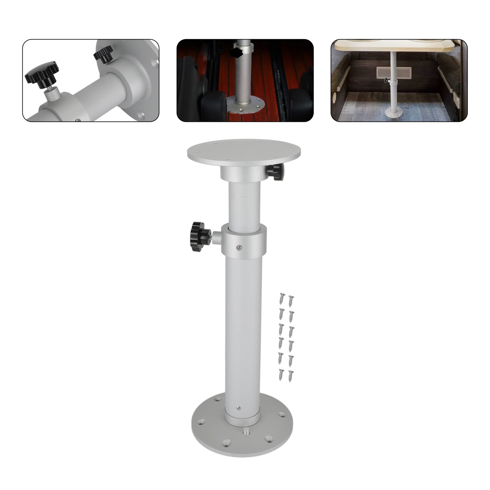 Tischbein Verstellbare,Aluminium-Legierung Tischbeine für RV, Boot, Camper, Wohnmobil – Abnehmbarer Podestständer mit Sicherheitsstopp (Sliver)