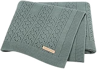 DovFanny Cotton Cellular Baby Blanket Knitted Soft Blanket for Newbron Baby Boy and Girls 100 x 80cm Beige