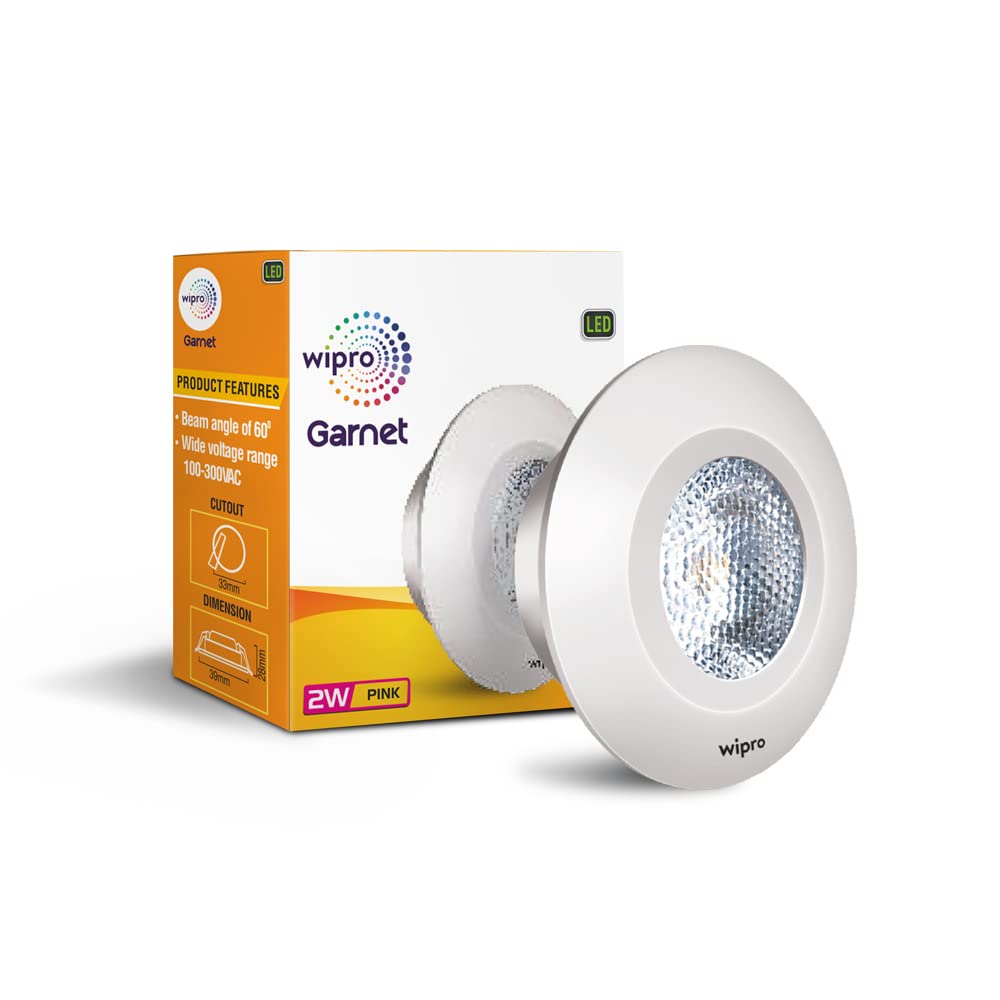 wipro Garnet 2W LED Integrated Spotlight | Pink Color | Compact Design Ceiling Spot Light for Cabinets & Wardrobes| Cutout - 33mm|Pack of 3