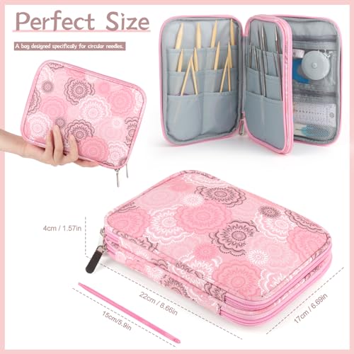 Image of Katech Knitting Needle Case - Up to 8'' Circular Needle Organizer, Portable Travel Bag with Zipper for Knitting Accessories