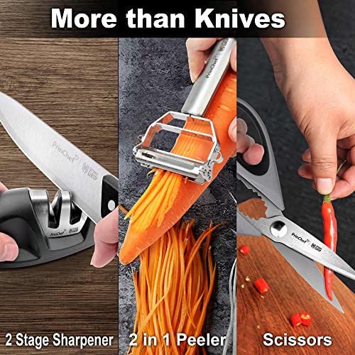 Princhef Knife Set, 19 Pcs Rust Proof Knives Set For Kitchen, With Acrylic Stand, Sharpener, Scissors And Peeler, Stainless Steel Knife Sets With Black Coating, Nonstick And No Scratch #TOP5
