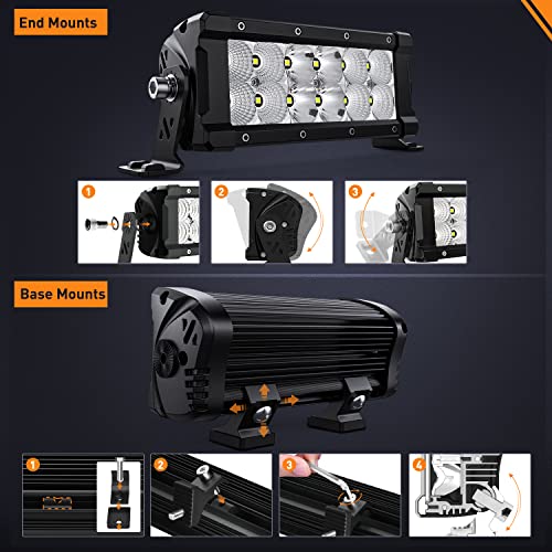 Image of Nilight Pro Series 2PCS 7.6 Inch Light Bar 60W 7200LM Ultra Bright | Spot & Flood Combo Beam, Bottom or End Mount, IP68 Waterproof Off-Road Driving Light for Pickup Truck, Jeep, SUV, ATV & UTV