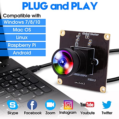 ELP USB Kameramodul High Speed 90fps Global Shutter USB Kamera, 2MP 1200P USB Webcam mit Weitwinkelobjektiv ohne Verzerrung 126 Grad für Computer, Laptop, Android – Bild 7