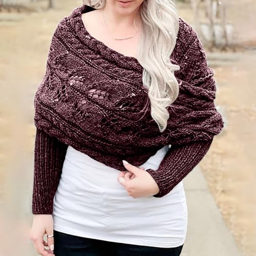 Scarf with Sleeves for Women, Womens Knitted Cable Wrap, Multifunctional Crochet Shrug Sweater Wrap with Sleeves for Women2