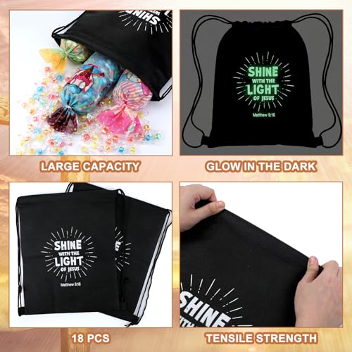Image of 24 Pcs Shine with The Light of Jesus Drawstring Backpacks Bulk