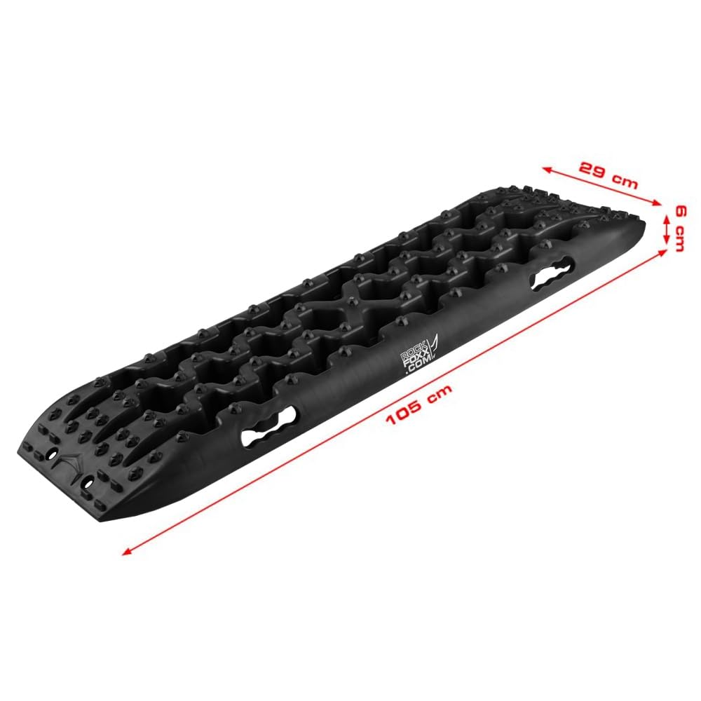 ROCKFOXX Anfahrhilfe Schlamm Schnee Sand Berge Boards Sandbleche Offroad 10 Tonnen Paar schwarz Recovery Board für Wohnmobil Geländewagen PKW SUV Pick UP Quad Traktionsmatte Gripmatte