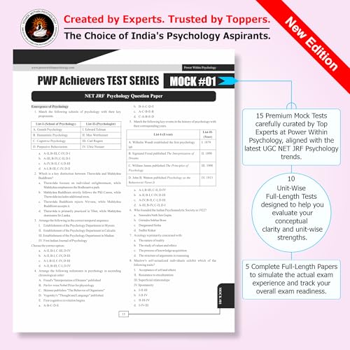 Image of UGC NET JRF Psychology Paper 2 Question Bank 2026 | 1500+ MCQs Bank with OMR Sheets | Free CBT Mode Online Access | Achievers Series by Power Within Psychology