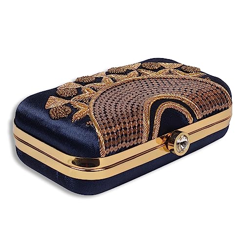 Image of umera golden clutch for womens neck work full of embroidery for girls, Women's Beautiful Bling Bag | Evening Bag, Bridal Purse & Party Handbag | Wedding & Special Occasion Clutch