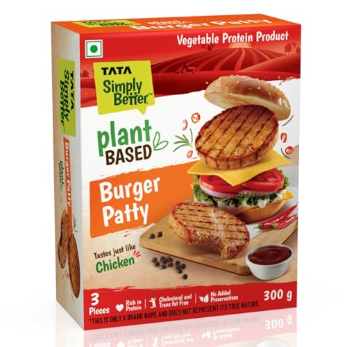 Image of Tata Simply Better Plant-Based Burger Patty, Tastes just Like Chicken, 300g