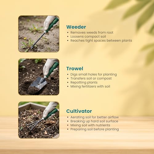Image of Zamia Gardening Tools Kit, Set of 3 (Trowel, Cultivator, Weeder)