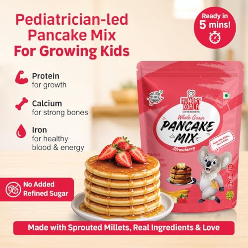 Image of HUNGRY KOALA Pancake Nutritious & Healthy Instant Ready To Eat Mix With No Refined sugar No Maida No preservatives For Kids Pack Of 200 Gram (Strawberry)