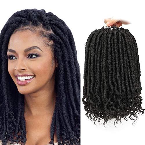 New Product 6 Packs Faux Locs Crochet Hair Straight Pre-Looped Goddess Locs Crochet Hair with Curly Ends Synthetic Crochet Bohemian Locs Hair for Black Women(12 inch, 1B)