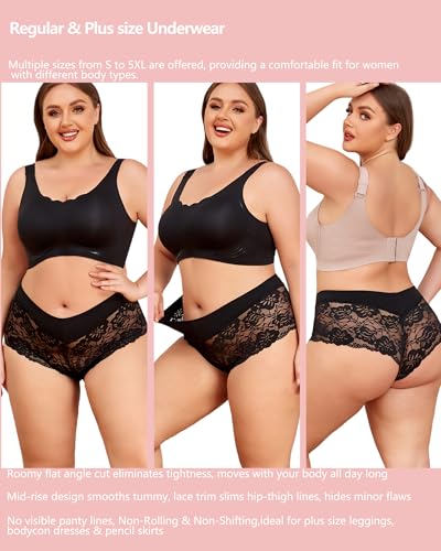 Image of Sexy Underwear For Women, Plus Size Lace Boyshorts Panties Soft Boxers Panty With Cotton Crotch, 6 Pack