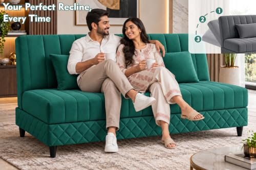 Image of Rosebell Modern 3-Seater Sofa Cum Bed Foldable Velevt Fabric Sofa, Stylish Design for Living Room, Guest Room & Office-Green-Color