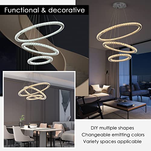 Siljoy SILJOY102 Led Chandelier, Modern Ceiling Light Fixture With 3 Crystal Chandelier Lighting Rings, Diy & 3-Color Changing Adjustable Chandeliers thumb #1
