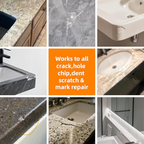 Image of Granite and Quartz Countertop Chip Filler Repair Kit Tile & Fiberglass Porcelain Repair Kit,Marble Tub Repair Kit 3.7 OZ Cracks Ceramic Corian Bathtub Sink Toilet Dents Holes Scratchs