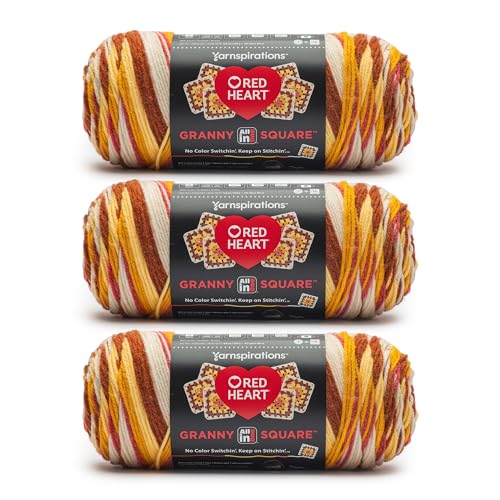 Red Heart All in One Granny Square Aran, Warm Wheat Yarn, 3 Pack of 250g/8.8oz, 100% Acrylic, #4 Worsted (Medium)