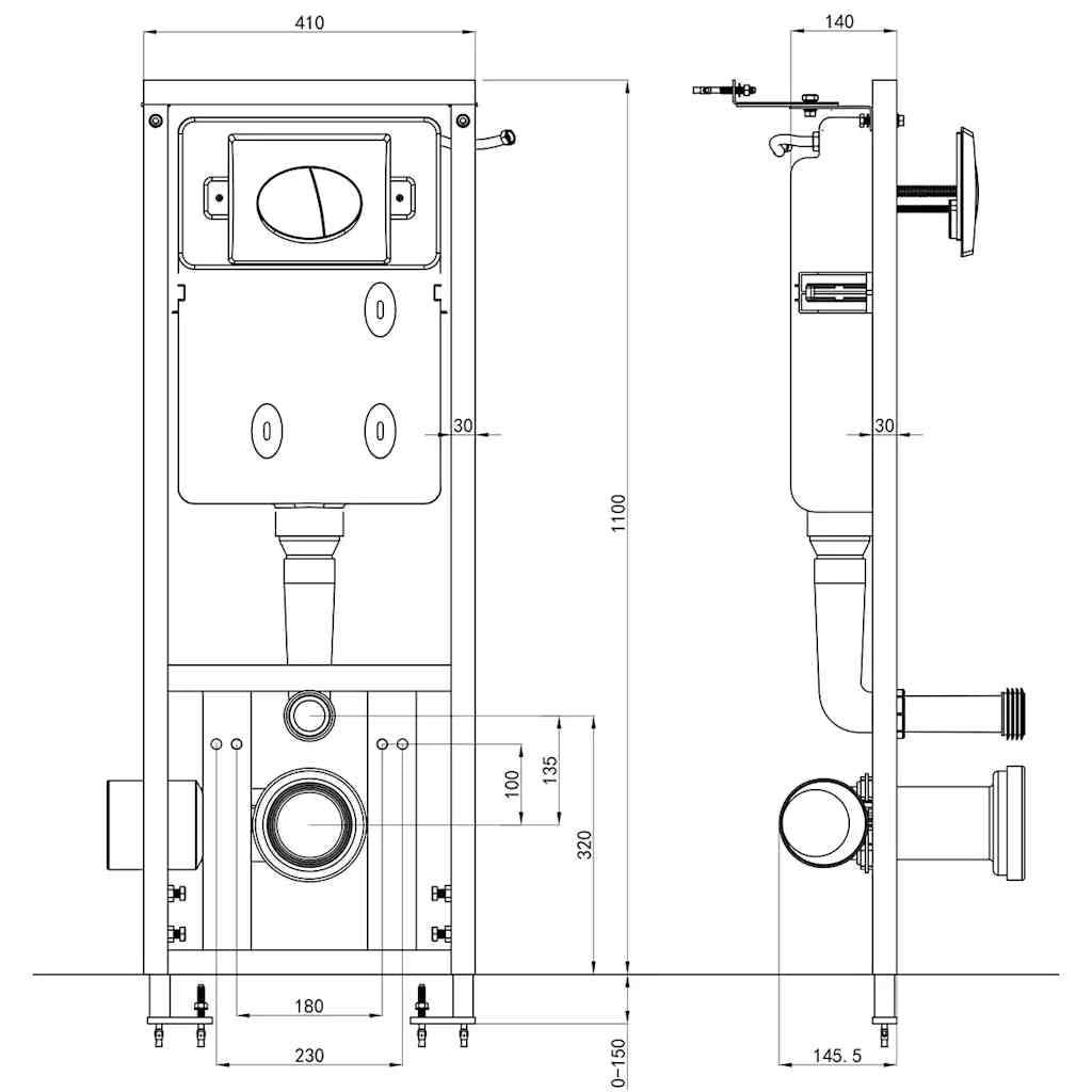 vidaXL Concealed High Cistern for Wall-Hung Toilets - Space-Saving, Dual Flush System, Painted Steel Frame and HDPE Water Tank, Includes Mounting Kit for Easy Installation