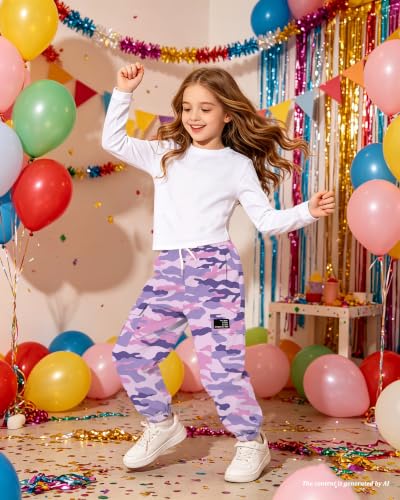 Image of Betusline Girls Fall Winter Clothing Sets, Long Sleeve Crop Top & Cargo Jogger Pants 2 Piece Outfit Sets,4T-14Y
