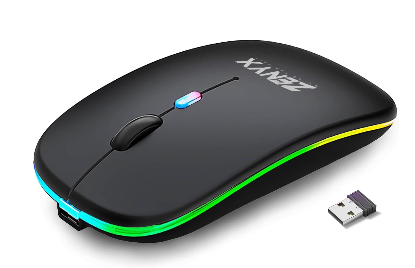 Wireless Rechargable Mouse Dual Mode with USB Receiver & Bluetooth 5.1, 2.4GHz,Slim Portable Mouse with LED lights, Silent mice comaptible for laptop windows MAC Andriod PC & Computer- Black