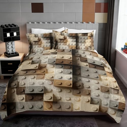 BlessLiving Toy Brick Queen Comforter Set Neutral Minimalist Bedding Set Japandi Style Beige Microfiber Comforter Soft Lightweight Cozy Bed Set for Bedroom Guest Room