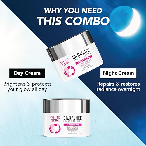 Image of DR.RASHEL White Skin Complete Day & Night Skincare Combo | Dark Spot Removal, Brightening & Rejuvenation | All Skin Types | For Men & Women | 50g x 2