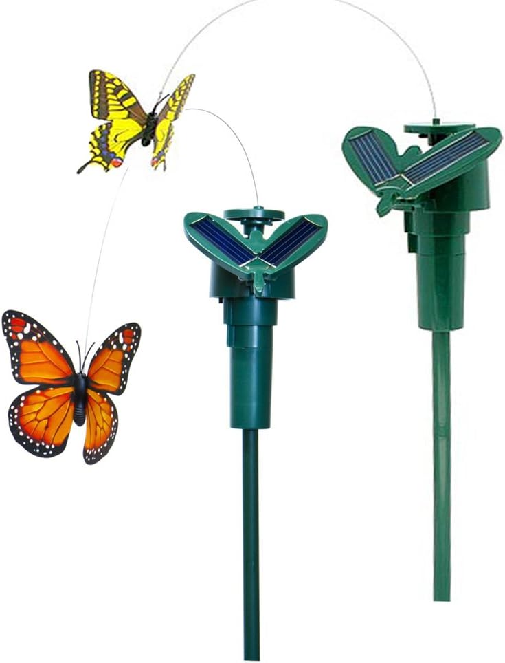 Vnfire 2 Pcs Solar / Battery Powered Flying Wobble Fluttering Butterfly Yard Garden Plants Flowers Stake Ornament Decor