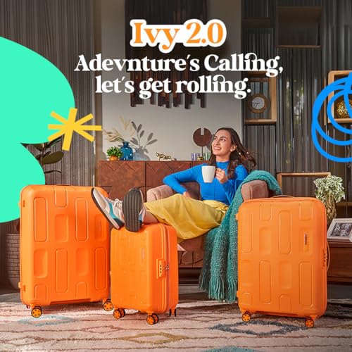 Image of American Tourister Ivy 2.0 | Medium Size Check-in Trolley Bag (68 cm) | 360 8 Wheel Travel Luggage | Hard Case Polypropylene (PP) Suitcase | Combination Lock | Tan Orange