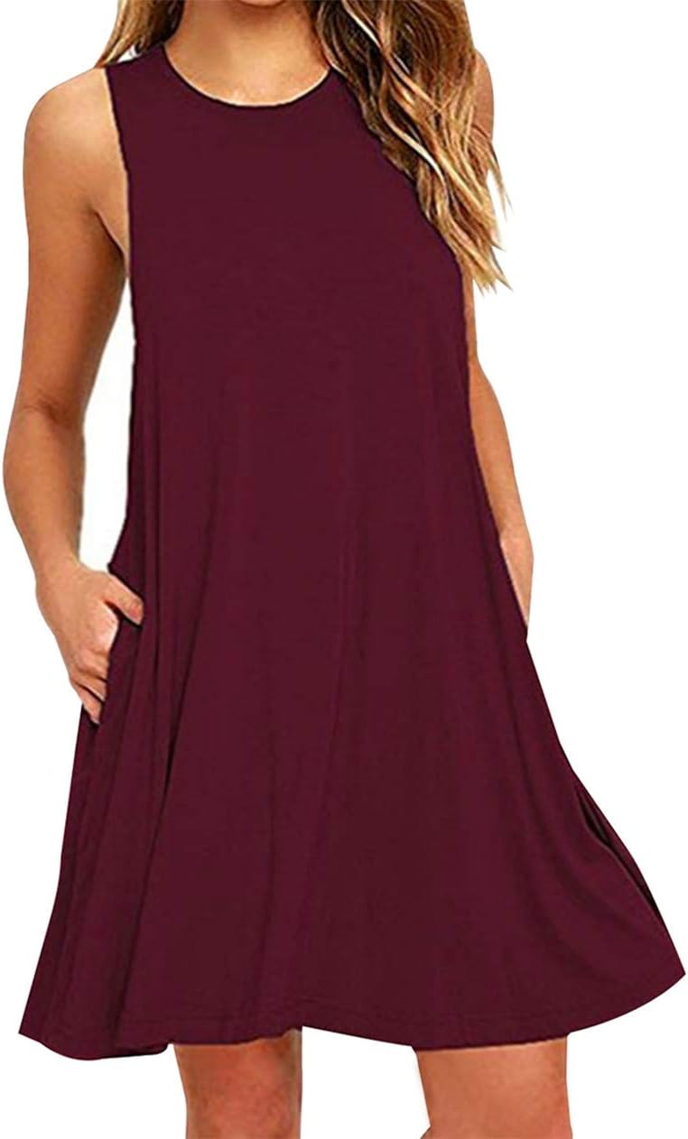 Women Summer Sleeveless Tank Top Dress Casual Flowy Vest Dress XS-XXXL