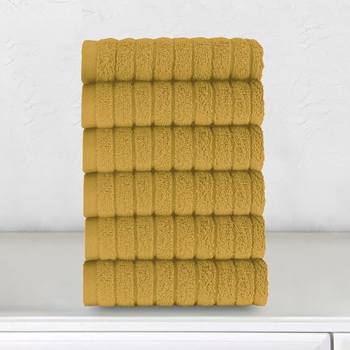 Image of Elegant Comfort 100% Turkish Cotton Corduroy Ribbed Luxury Washcloths 6 Pack Soft 13 x 13 Inch - Higly Absorbent, Durable, Quick Dry, Spa Premium Hotel Quality for Bathroom or Travel, Gold