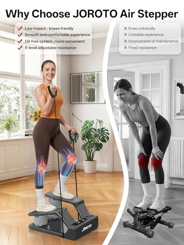 Image of JOROTO Air Stepper Exercise Machine with LED Monitor and Resistance Bands, 300LB Capacity Stair Stepper, 5-Level Adjustable Resistance and Low-Impact Steppers for Exercise at Home, Black