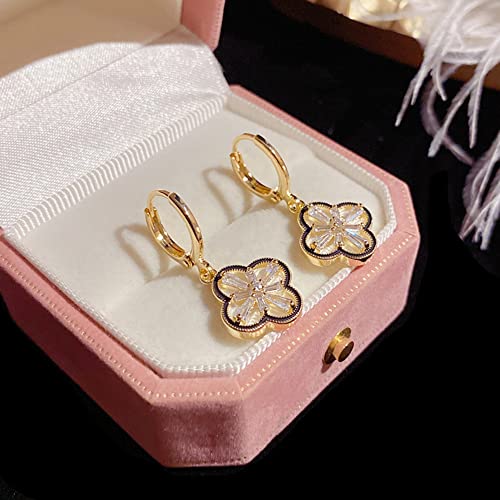 Four Leaf Clover Crystal Flower Statement Small Hoop Earrings for Women Gold Plated Tiny Huggie Cubic Zirconia Dangle Drop Mini Hoop Earring Ear Cuff Pierced Jewelry4