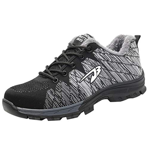 Men Women Couple Plus Velvet Safety Sneakers Anti-Smashing Anti-Piercing Non-Slip Work Shoes (Gray, 10.5-US)