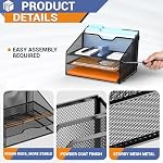GAWERK Letter Tray Organizer, Mesh Desk File Organizer with 3 Paper Trays and 2 Vertical Upright Section, Blank - Image 3