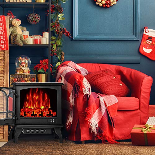 Euhomy Electric Fireplace Heater with Remote Control, Indoor Freestanding Fireplace Stove with Realistic Flame Effect, 23\" 1400W Space Heater, Overheat and Tip Over Auto Shut Off, CSA Certified - Thumbnail 6