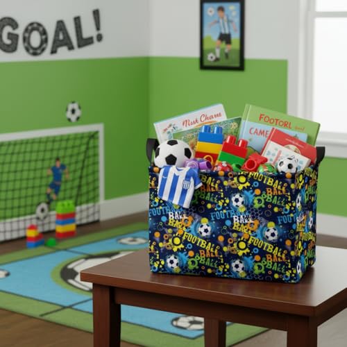 Image of Kid Rectangular Soccer Basket Baby Collapsible Storage Bin Room Decor Nursery Gift Basket (Graffiti Soccer)