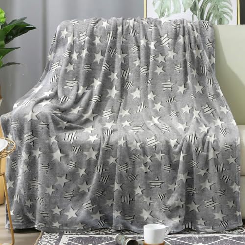 chifave Glow in The Dark Blanket for Kids Glowing Stars Throw Interesting Gifts for Boys Girls Teens Adults Soft Cozy Blankets for Couch Sofa Bed (Star 1,60 x 80 Inch)