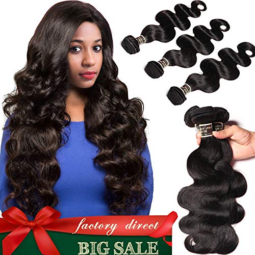 Brazilian Virgin Hair Body Wave 3 Bundles, 100% Unprocessed 7A Virgin Human Hair Extensions Hair Weave Natural Color 300g/total(18 20 22)