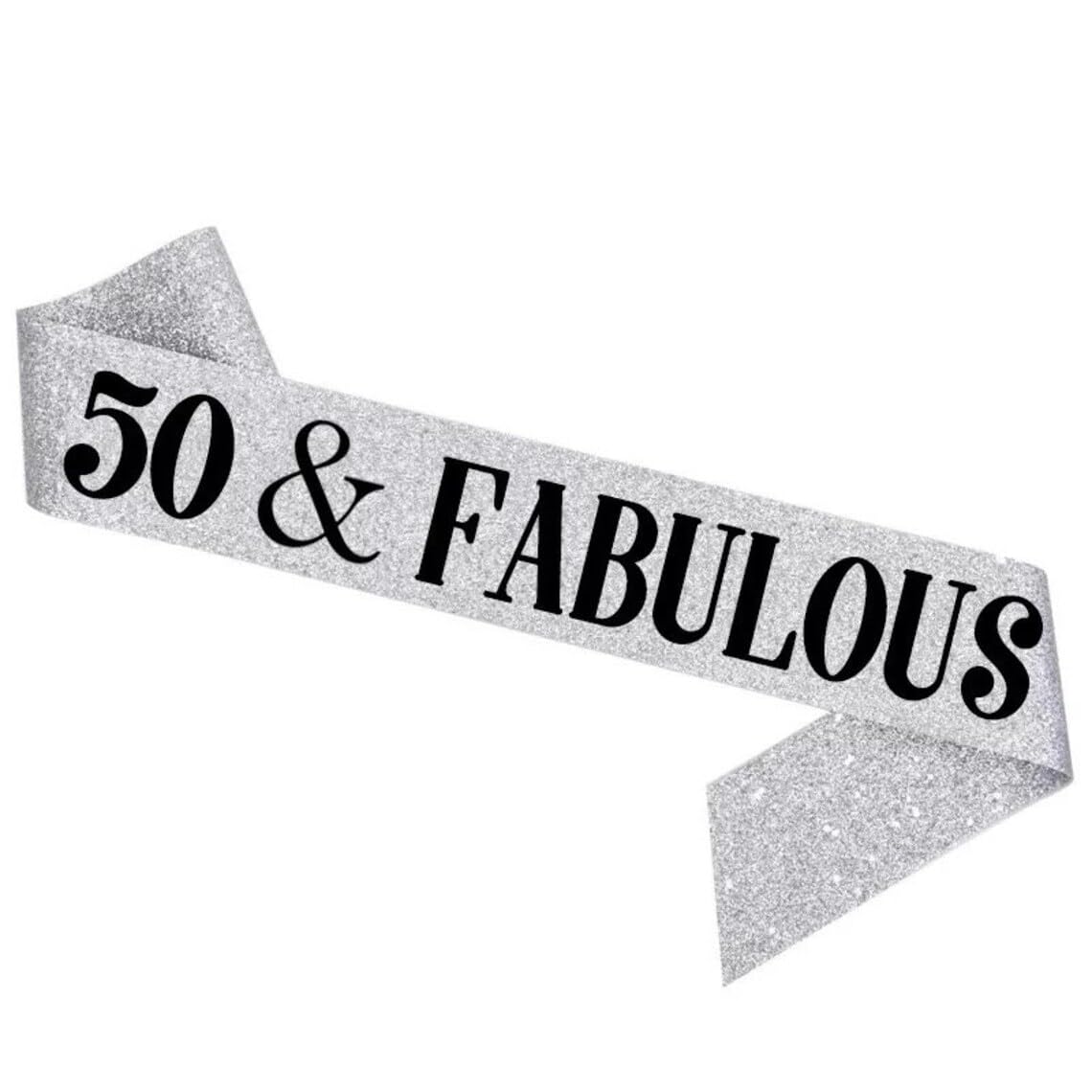 Cadeau 50e Anniversaire Pour Femme - Écharpe « 50 & Fabulous » Et Diadème En Cristal - Accessoire De Fête