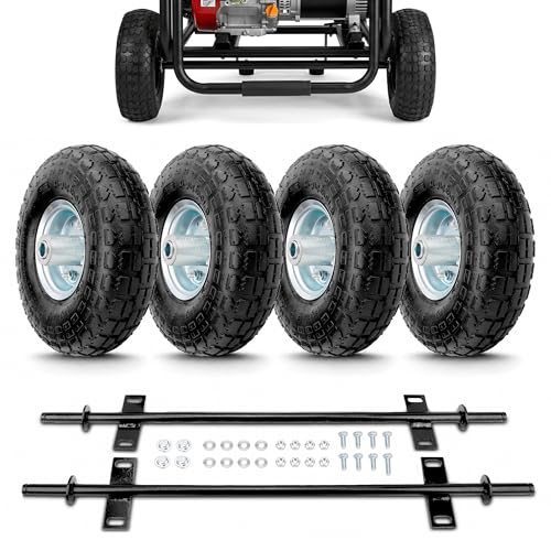 10-Inch Pneumatic Tires Generator Wheel Kit (4 PCS) Compatible with Harbor Freight Predator 6500 8750 9000 Watts Heavy Duty All-Terrain Cart Wheels