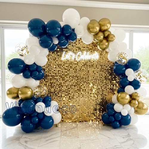 Image of Navy Blue Balloon Garland Kit - 102pcs Blue and White Balloons with Gold and Star Foil Balloons - Party Decoration Arch for Graduation 2026 Happy Birthday Baby Shower