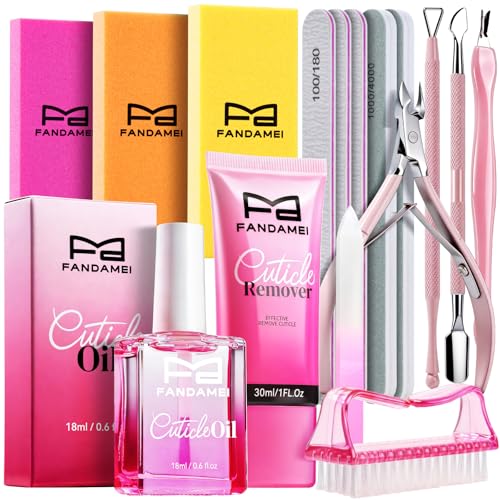 FANDAMEI Manicure Kit for Women Professional Nail Files and Buffers Cuticle Remover Tool with Cuticle Softener Scented Oil Nippers Pushers and Cuticle Care Tools Kit. Nail Manicure Prep Tools Set