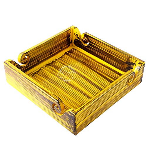 Image of Solid Dark Handmade Crafted Wooden Portable Antique Yarn Storage Bowl Tray - Holder for Knitting Crochet Hook Accessories - Multipurpose Organiser (Teak Yellow, 10 inch x 10 inch x 2.5 inch)