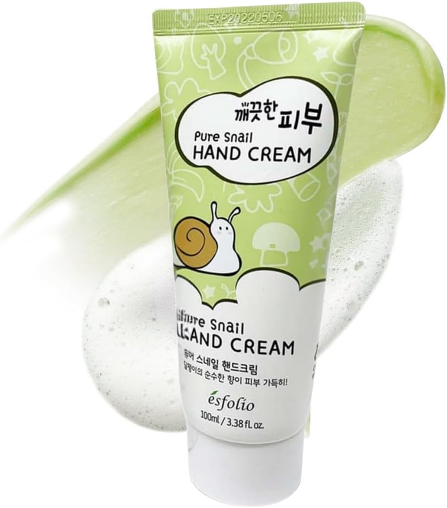 esfolio Pure Skin Snail Hand Cream – Deep Moisturizing & Restoring Hand Lotion with Snail Mucin, Hydrating & Nourishing for Dry Skin – Non-Greasy, Fast Absorbing (3.38 OZ/100ML)