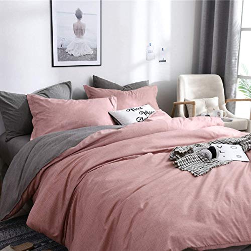 CoutureBridal Sets de Housse de Couette 220x240cm + 2 taie d'oreiller 65x65cm Ado Fille Adulte Rose Gris Réversible Parure de Lit 2 Personne Avez Fermeture Éclair