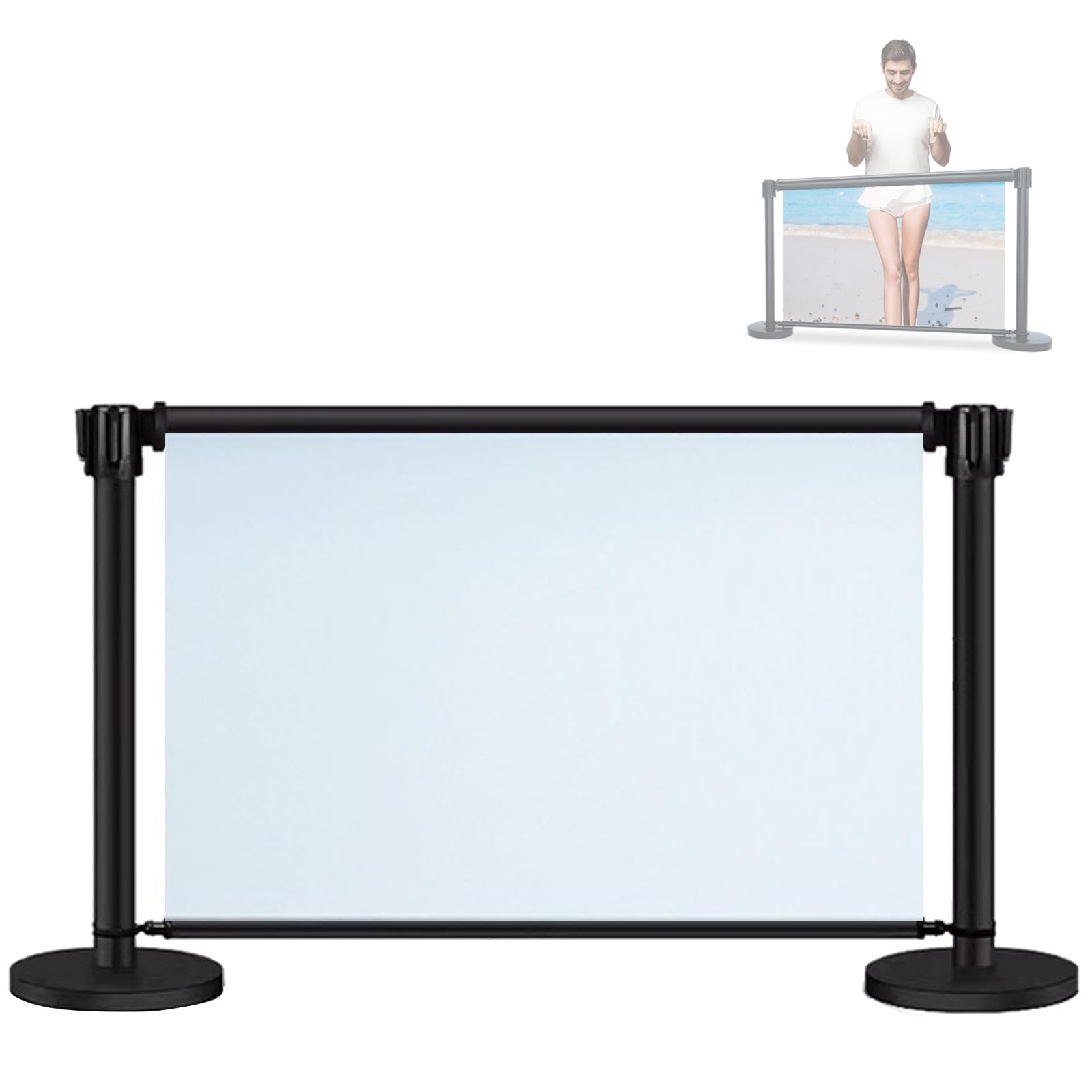 Postes de señalización retráctiles para carteles de advertencia, barreras de control de multitudes con publicidad, capacidad para carteles de 120 × 75 cm, diseño enrollable, barreras con vallas