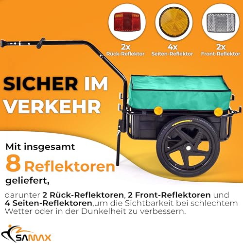SAMAX Transportanhänger 70 Liter / 60 Kg Fahrradanhänger Lastenanhänger mit Kupplung Fahrrad Anhänger Handwagen mit Kunststoffwanne in Grün