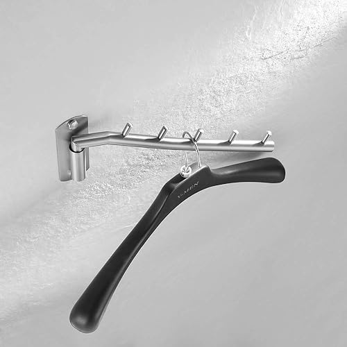 Miniatura 5 de JQK - Percha plegable para colgar en la pared, gancho de acero inoxidable con soporte para brazo oscilante, sistema colgante de ropa, organizador de