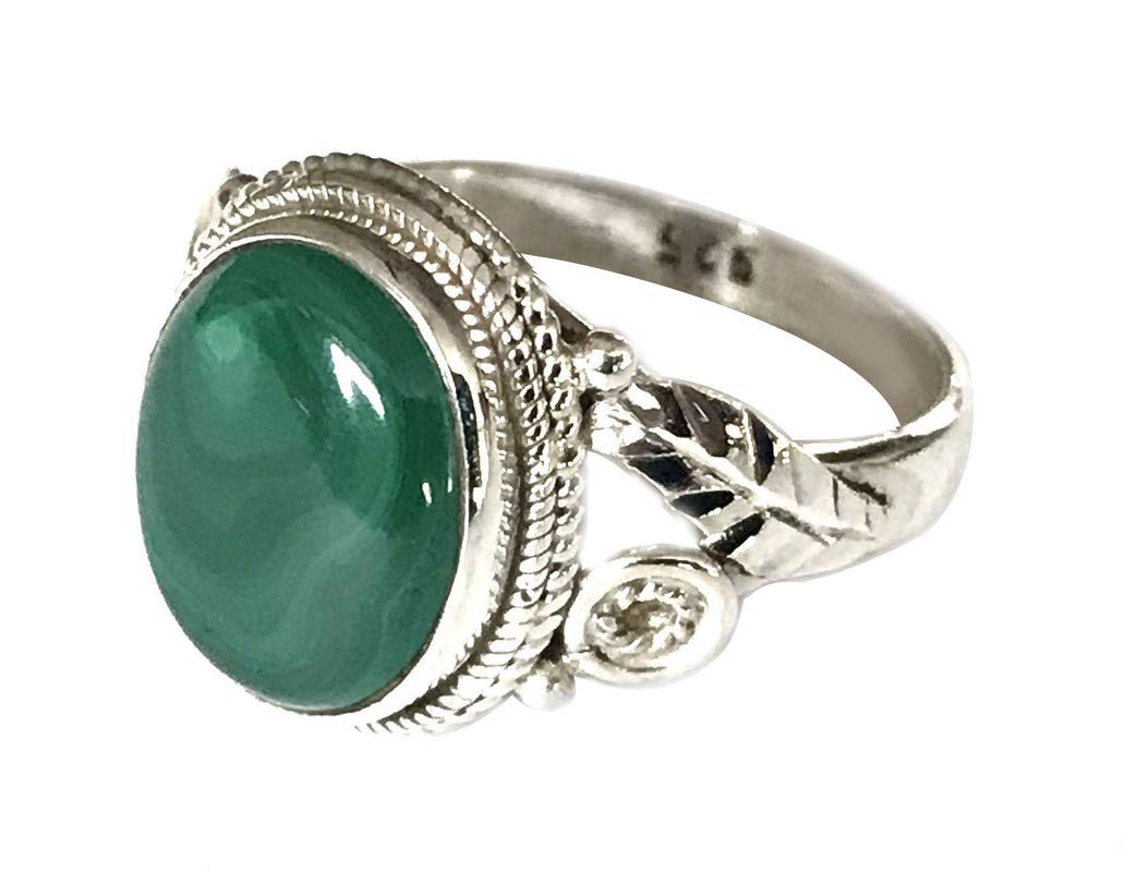 Shanya 925 Sterling Silver Ethnic Ring Green Malachite. Stone size is 9 X 11 mm. Handcrafted Jewellery - Beautiful Gift. UK Size.