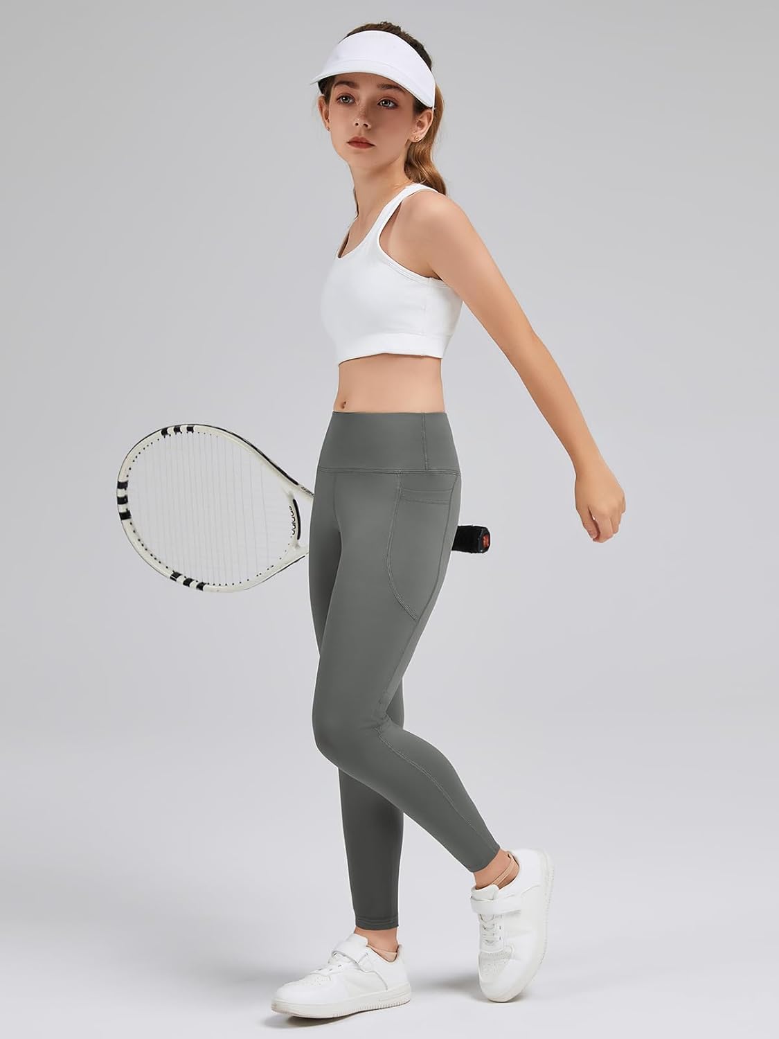 5 Pack Girls' Athletic Leggings, High Waist Leggings for Girls with Pockets, Kids Workout Yoga Pants for Athletic - Image 3